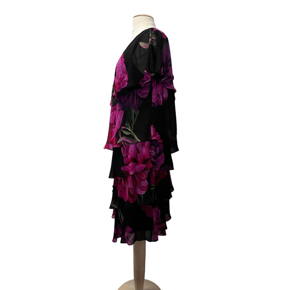 SLNY Womens Purple Pink Floral Tiered Chiffon Dress 14 Bloomcore Fairy Boho - Picture 9 of 12